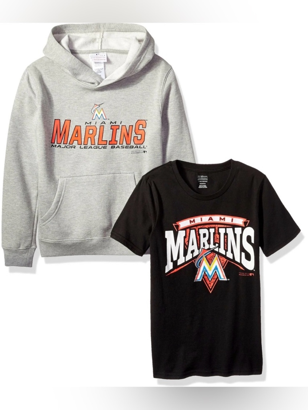 NWT Lot of 2x [MLB] Miami Marlins MLB Hooded Sweatshirt + SS Shirt Youth L 14/16
